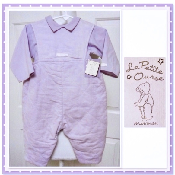 🆕 Lavender LA Petite Ourse Overalls + L/S Button Down Top Set 0-6mos NWT - Picture 3 of 10